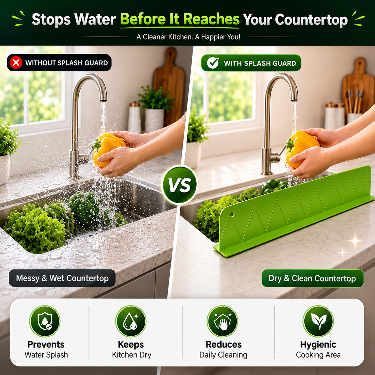 Splash Guard for Kitchen Sink & Countertop
